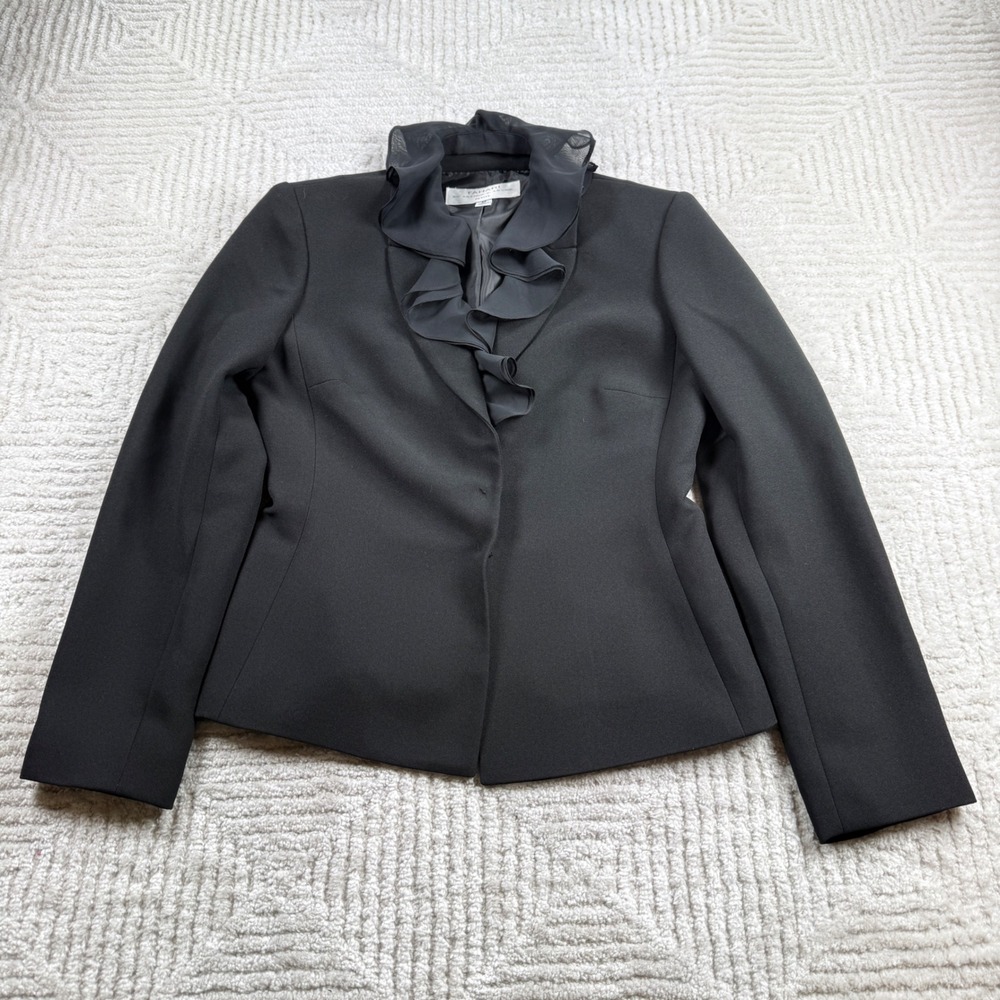 Tahari Blazer Women 2P Black Ruffle Collar Evening Romantic Goth Victorian Luxe